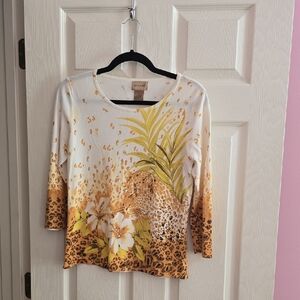 Choices Cream and Brown Animal Floral Long‎ Sleeve Top